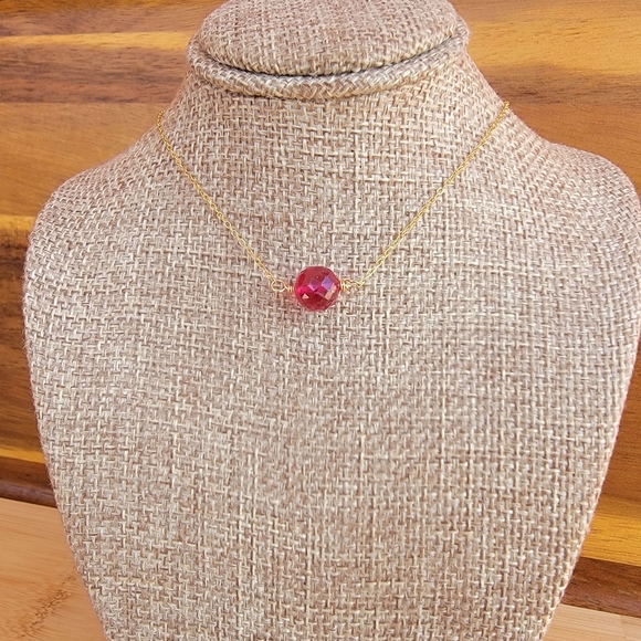 RUBY Necklace Minimalist Crystal Gemstone JULY BIRTHSTONE - Picture 3 of 6
